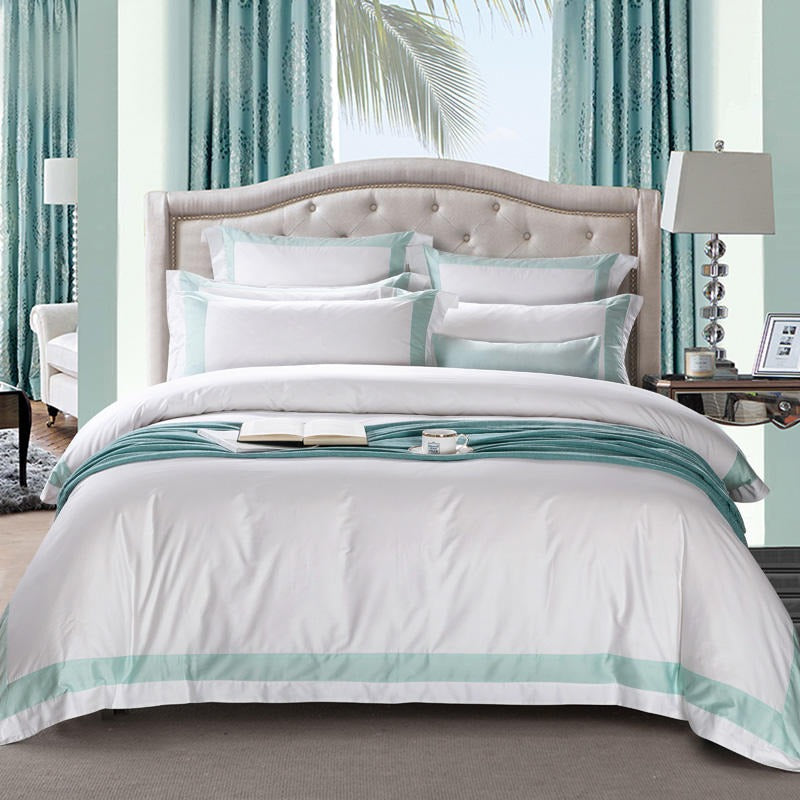 Degella Grey (Pink, Aqua Green) Stripe Egyptian Cotton Luxury White Bedding Set (Copy)