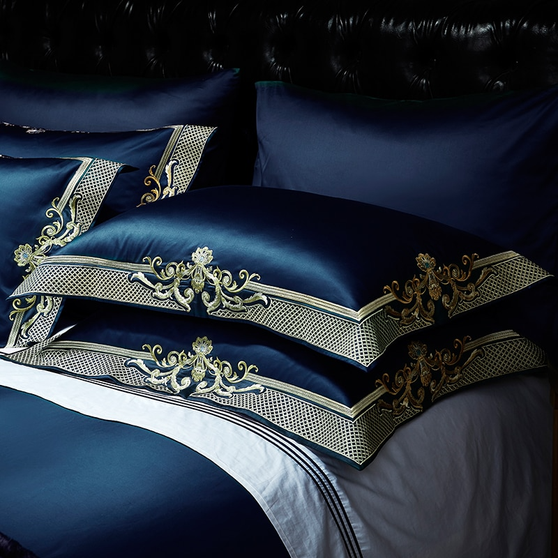 Cleopatra Dark Blue Luxury Egyptian Cotton Bedding Set