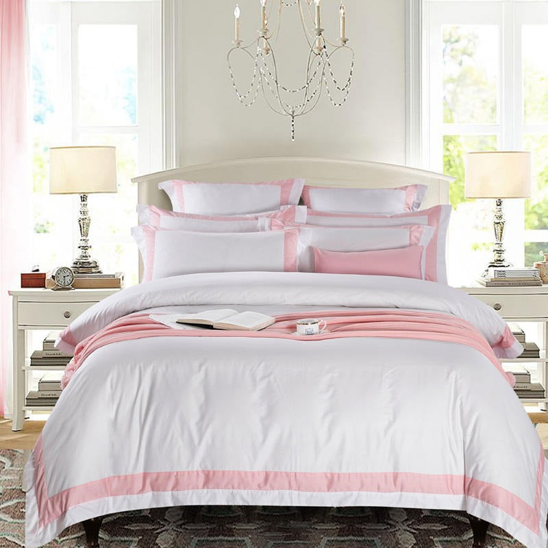 Degella Grey (Pink, Aqua Green) Stripe Egyptian Cotton Luxury White Bedding Set (Copy)