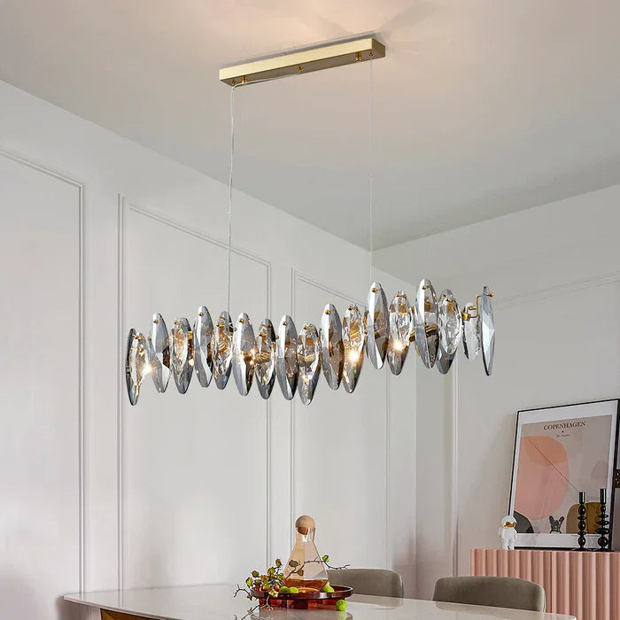 Zoey Oval Cut Smokey Crystal And Copper Bar Chandelier