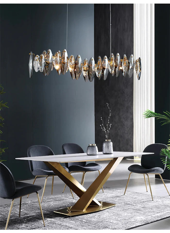 Zoey Oval Cut Smokey Crystal And Copper Bar Chandelier