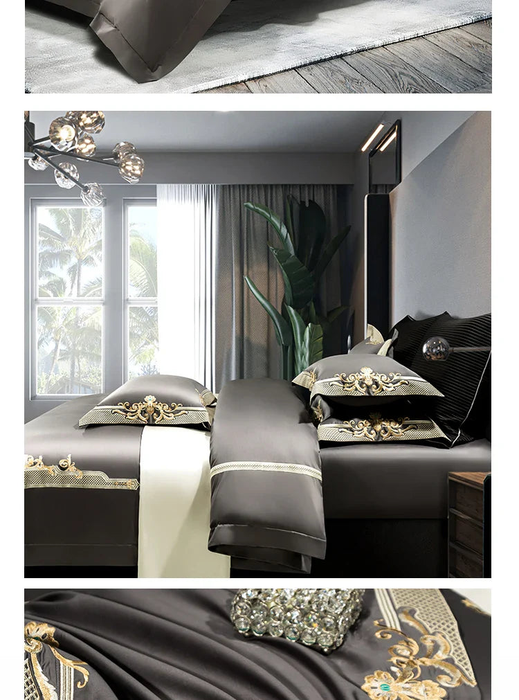 Cleopatra Dark Blue Luxury Egyptian Cotton Bedding Set