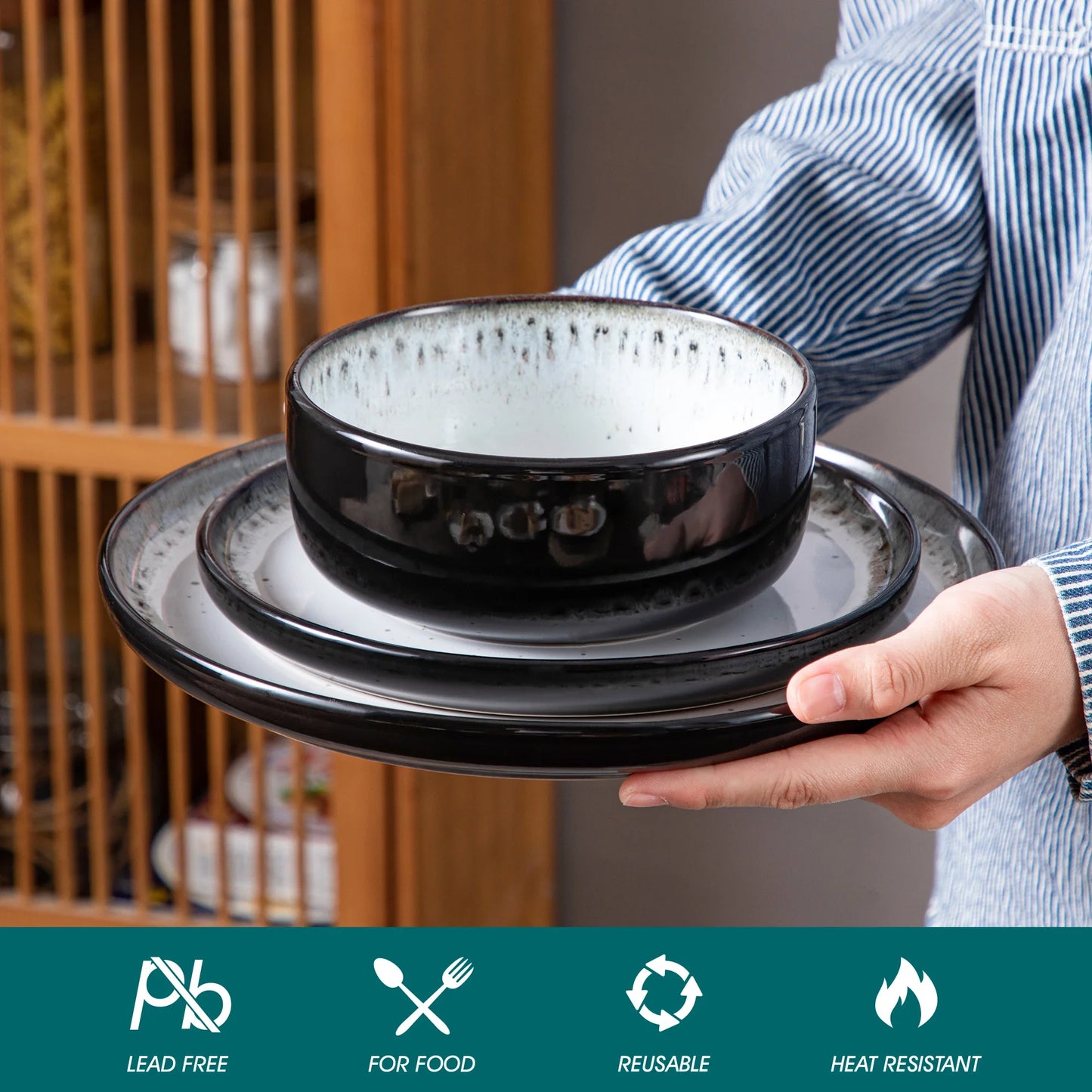 White Black Ceramic Plate Sets