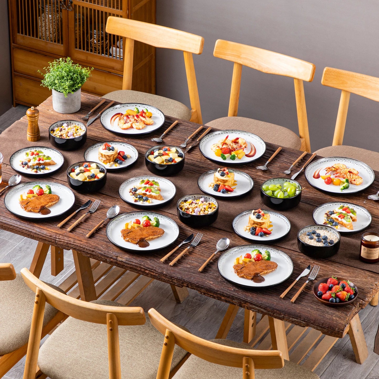 White Black Ceramic Plate Sets