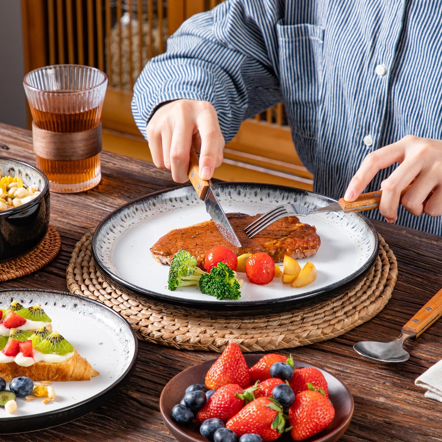 White Black Ceramic Plate Sets