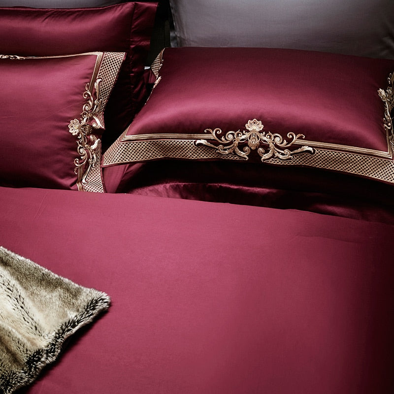 Cleopatra Puce Red Luxury Egyptian Cotton Bedding Set