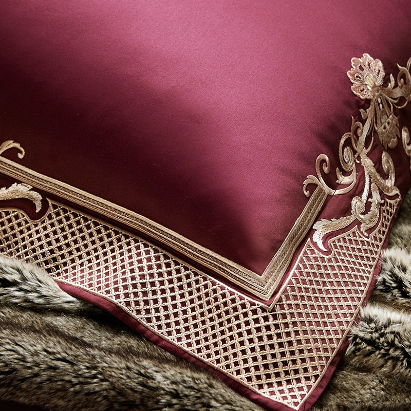 Cleopatra Puce Red Luxury Egyptian Cotton Bedding Set