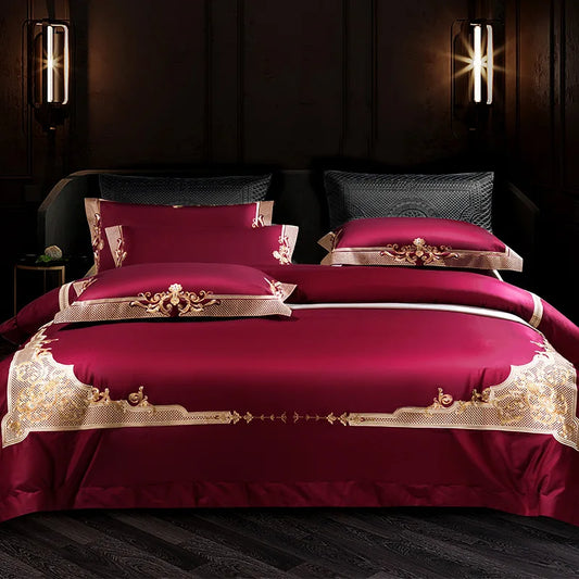 Cleopatra Puce Red Luxury Egyptian Cotton Bedding Set