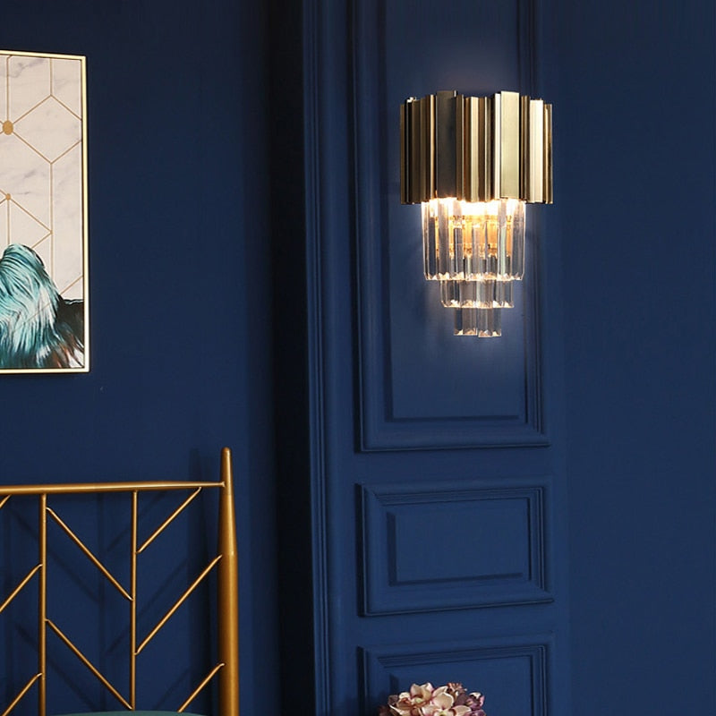 Adorjan Ridged Metal And Crystal Wall Lamp