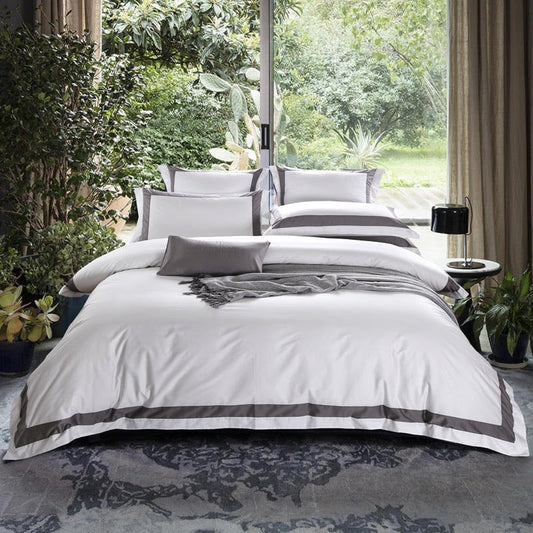 Degella Grey (Pink, Aqua Green) Stripe Egyptian Cotton Luxury White Bedding Set (Copy)